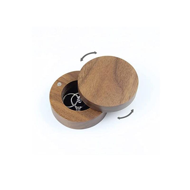 Natural Wooden Ring Case Presentation Box Rotatable for Wedding Photograph Props