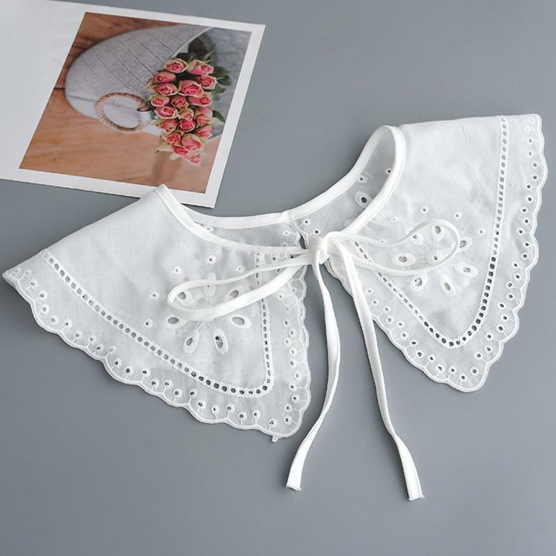 Women Hollow Dots Wavy Trim Detachable Collar Shawl Embroidery Breathable Scarf