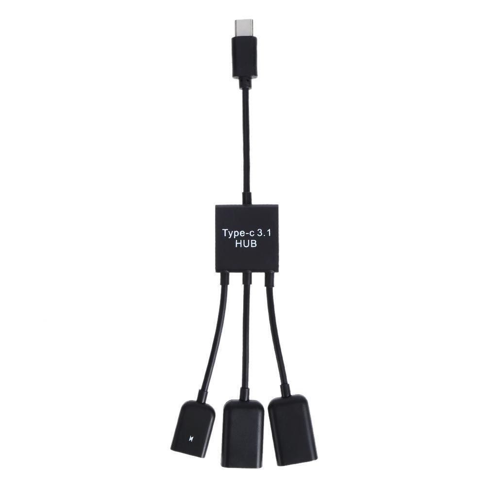 2 X USB-A/F + Micro USB Female to USB3.1 Type-C Male Extender Cable OTG Hub