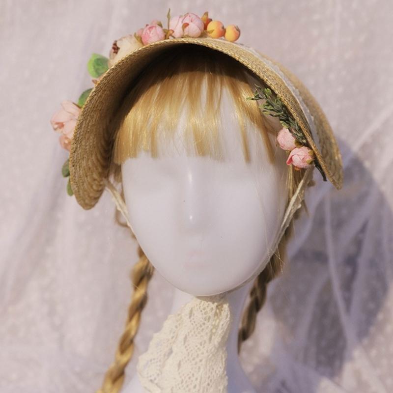 Ladies Sun Flat Hat Flower Decor Summer Hat Anti-slip Floppy Beach Hat for Women