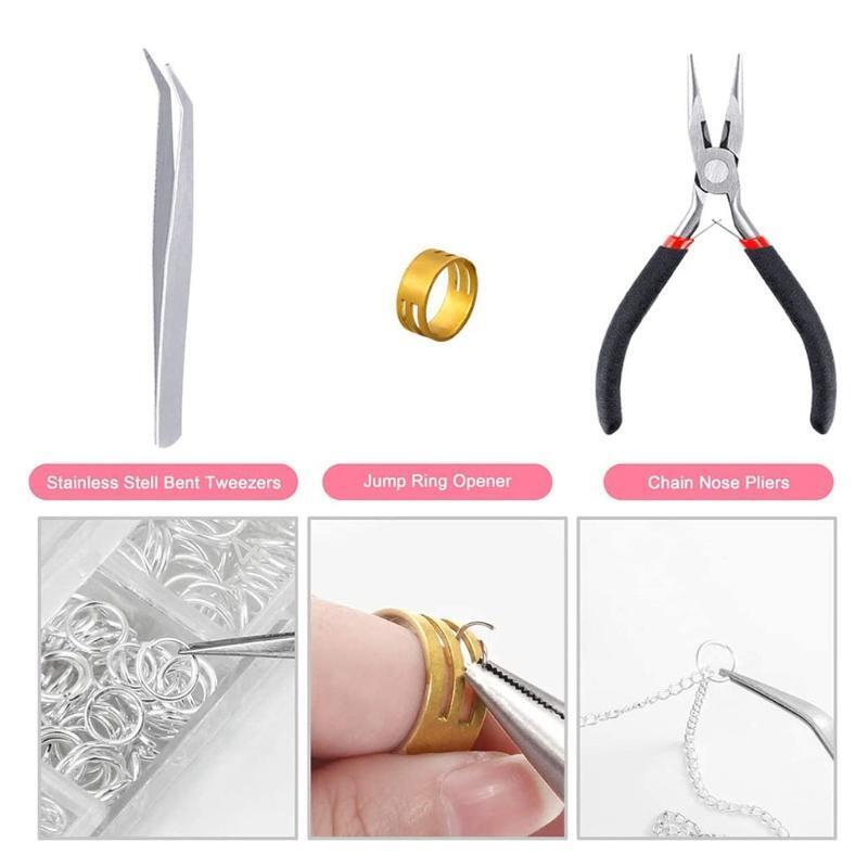 Cross Chain Set Chain Open Rings Lobster Clasps with Curved Tweezers and Pliers