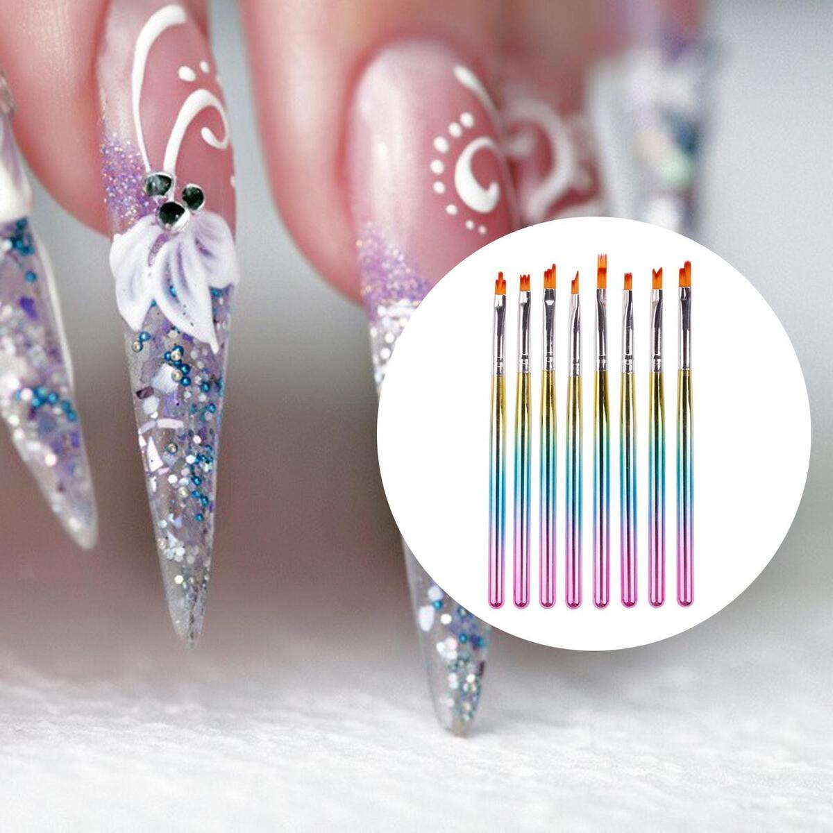 8Pcs Nail  Pen Flower Drawing Gradient Striped Pattern  DIY