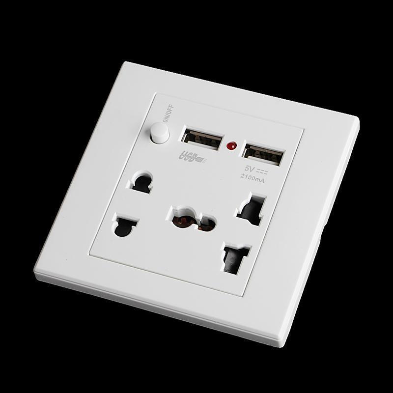 Socket+2 USB+Switch Wall Socket Charger AC/DC Power Adapter Plug Outlet Panel
