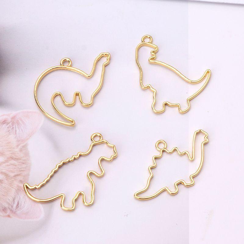 4x Handmade Cartoon Dinosaur Metal Frame Blank Open Bezel Setting for DIY Crafts