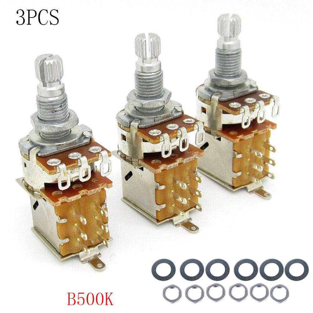 3x Guitar Bass Split Push Pull Potentiometer Volume Tone Switch (B500K)