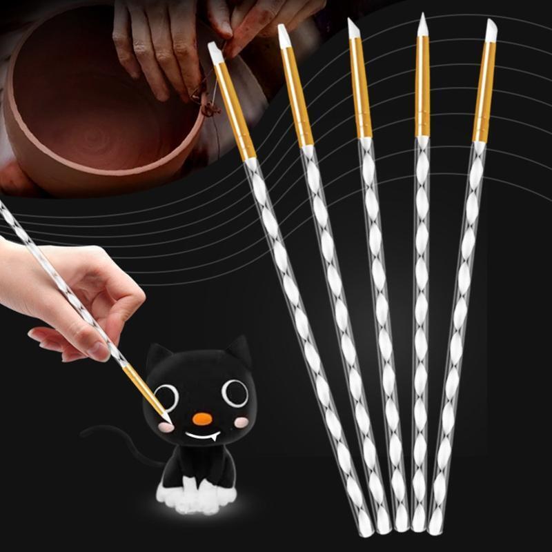 5Pcs/set Silicone Tip Paint Pens Handle Gel Nail Art Carving Drawing Pen Crafts