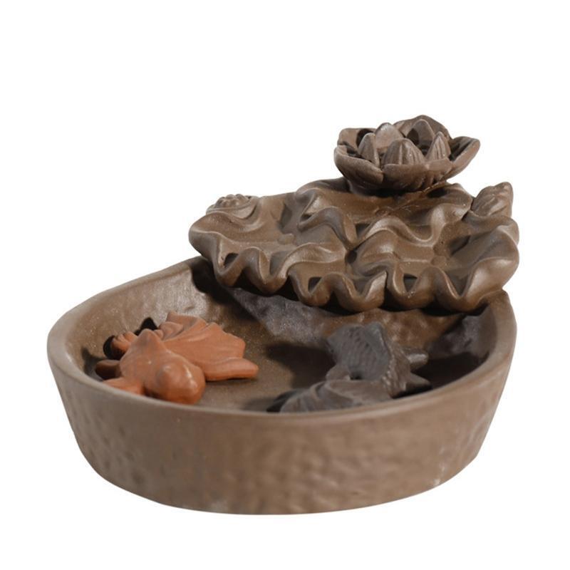 Fish Lotus Backflow Incense Burner Chinese Censer Holder Zen Buddhist Crafts