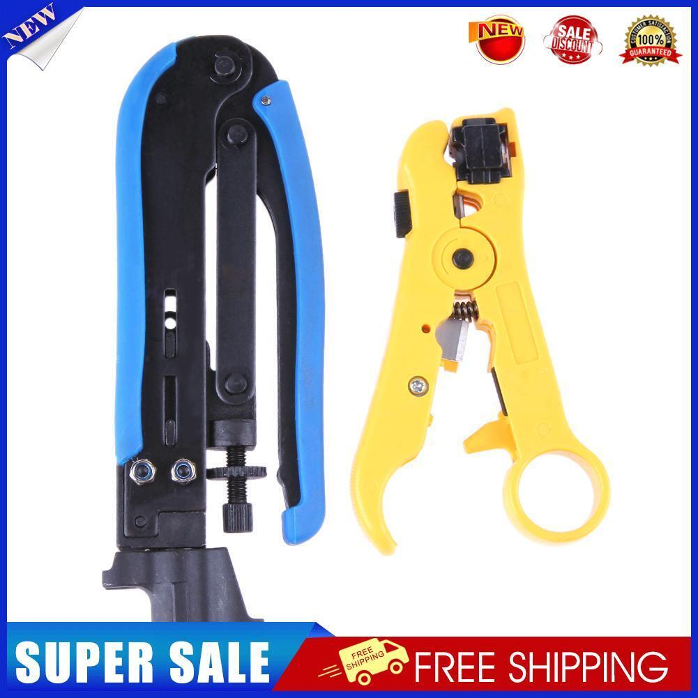 2pcs Coaxial Cable Crimp Pliers Stripper Compression Hand Tools Set