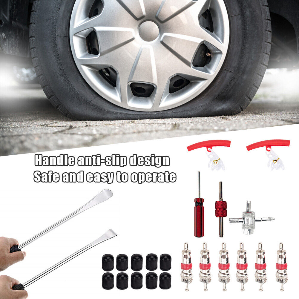 24pcs/set Car Tire Levers Red Rim Protectors Valve Cores Tools Caps Kit