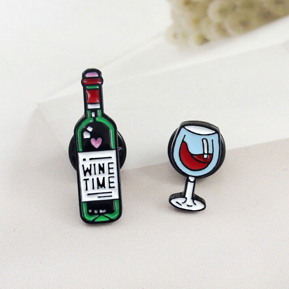 2x Red Wine Glass Bottle Lapel Badges Women Men Fashion Jewelry Brooch Pin