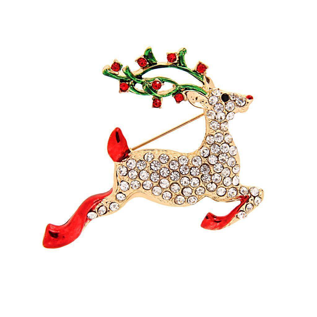 Christmas Party Deer Crystal Rhinestone Collar Brooch Pin Xmas Wedding Gift