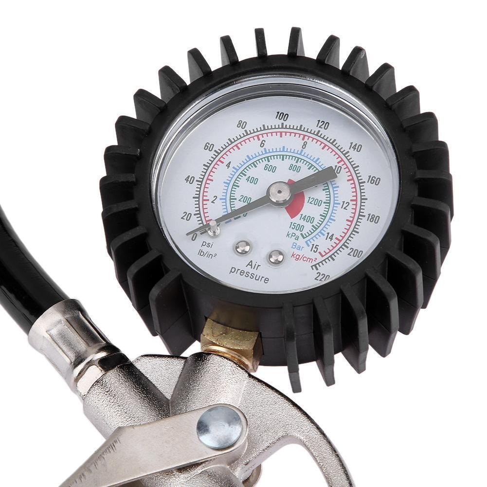Lock On Chuck Flexible Hose Tire Inflator with Air Pressure Gauge Pistol