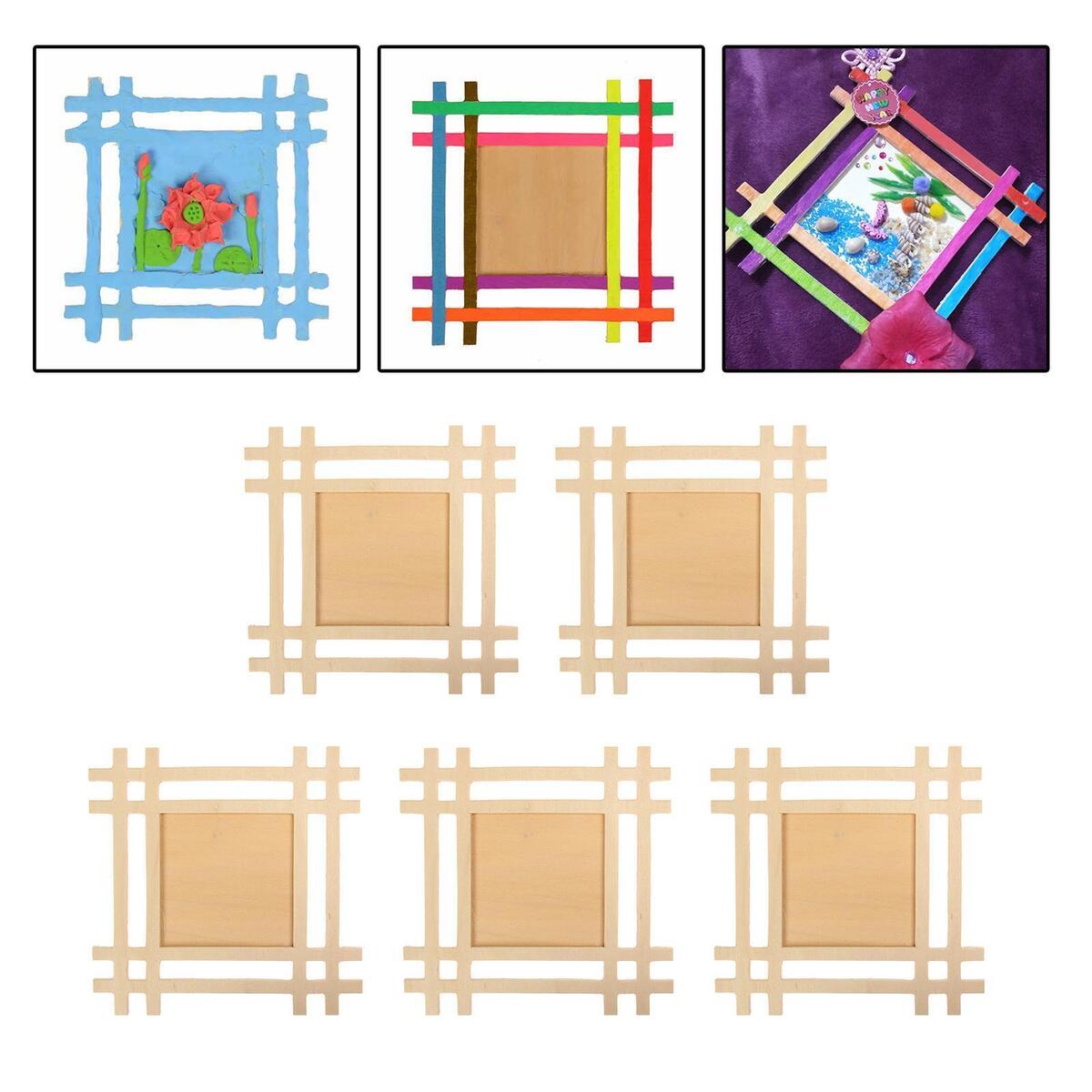 5x Wooden Frame for Clay Painting Well Shaped Hand Painted Children DIY