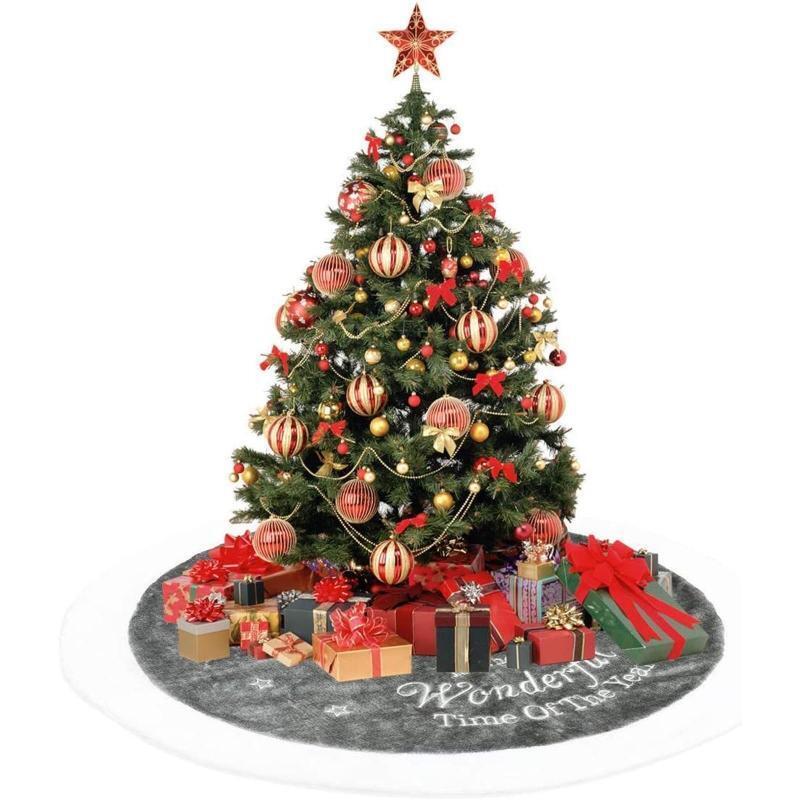 35inch Plush Embroidered Christmas Tree Skirt Decorations for School Festivals