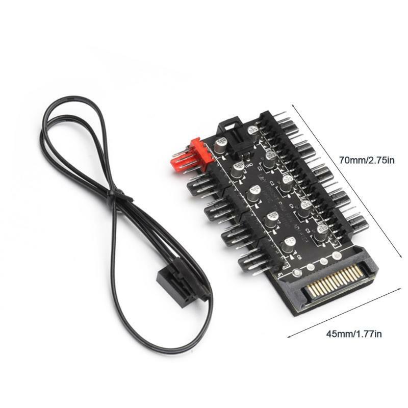 Fan Hub Splitter Adapter Socket 4Pin/SATA Fan Speed Controller Adapter 1 to 10