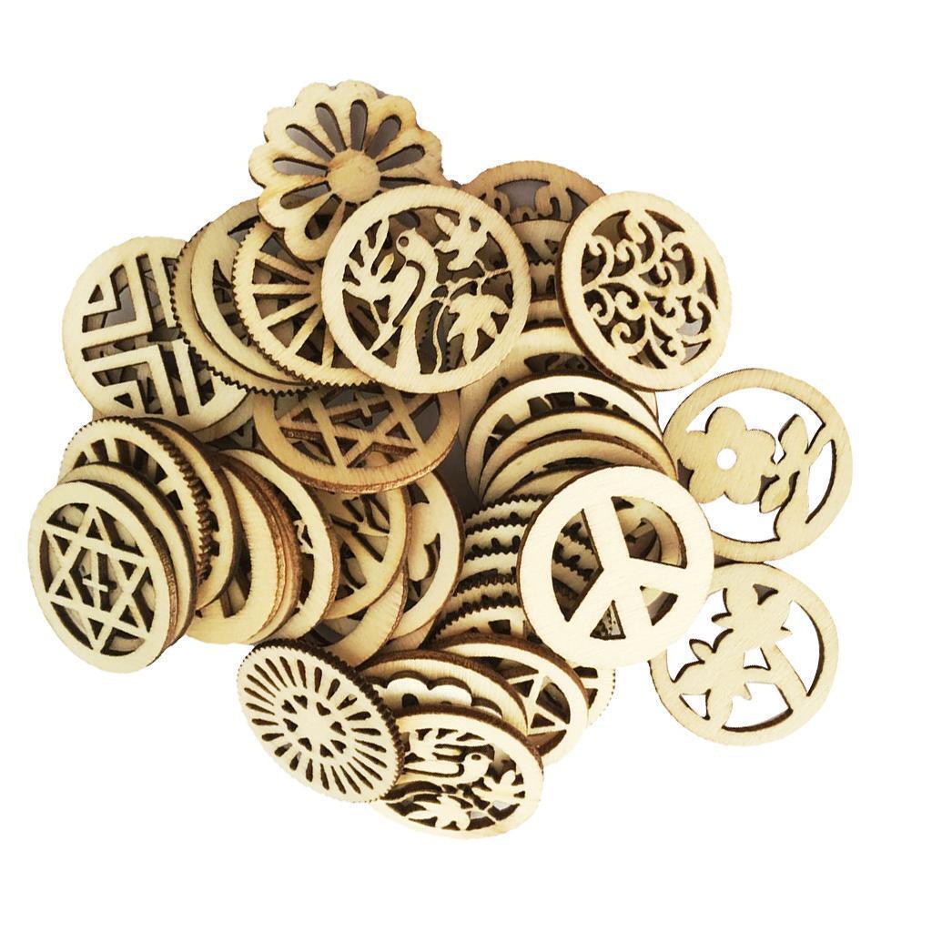 100pcs Mixed Hollow Round Unfinished Wood Pieces Embellishments Arts Crafts