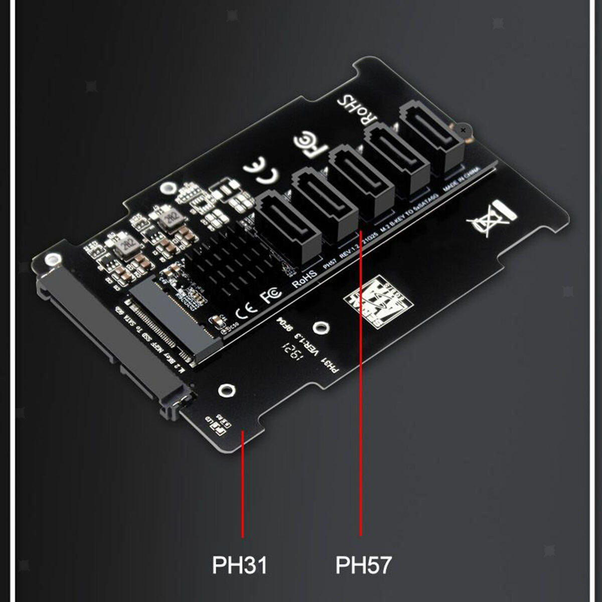 Expansion Card SATA3 6Gbps 5 Port Support SSD HDD Hard Disk Internal .2