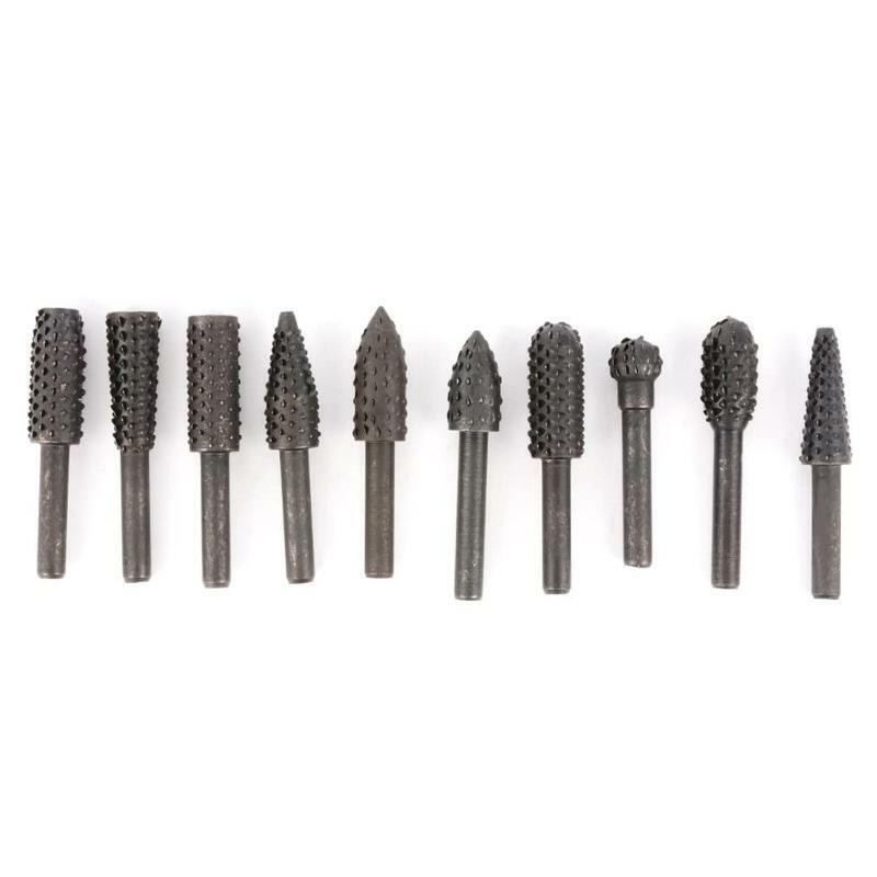 10 Pcs 1/4'' 6mm Shank Wood Rasp Drill Bit Wood Carving Tool Burr Set Durable