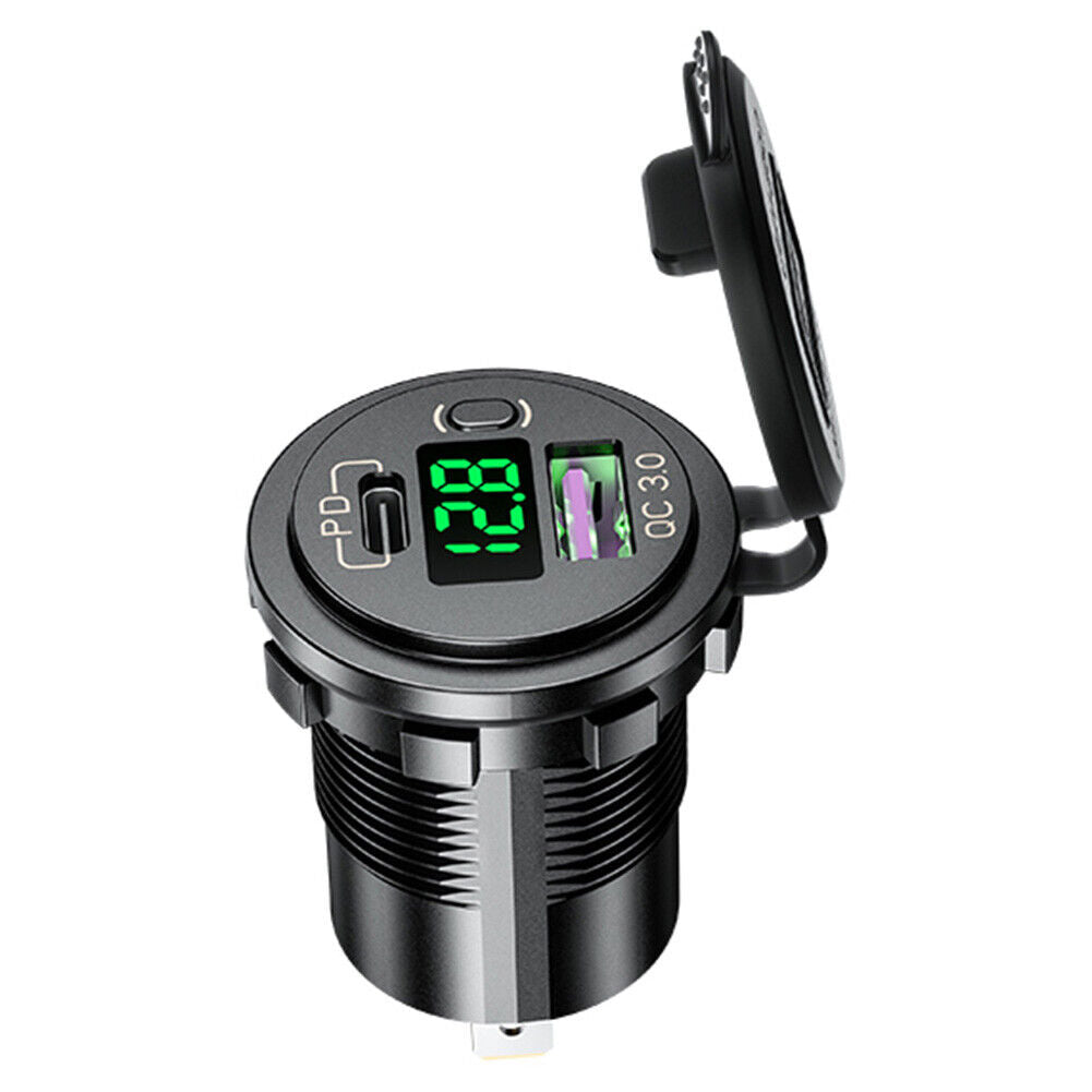P21-B Car Motorcycle Dual USB Charger PD + QC3.0 USB Charger Socket (Green)