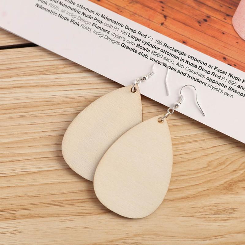 60x/Set Blank Teardrop Tapered Cutout Pendants Handmade Unfinished Wood Earrings