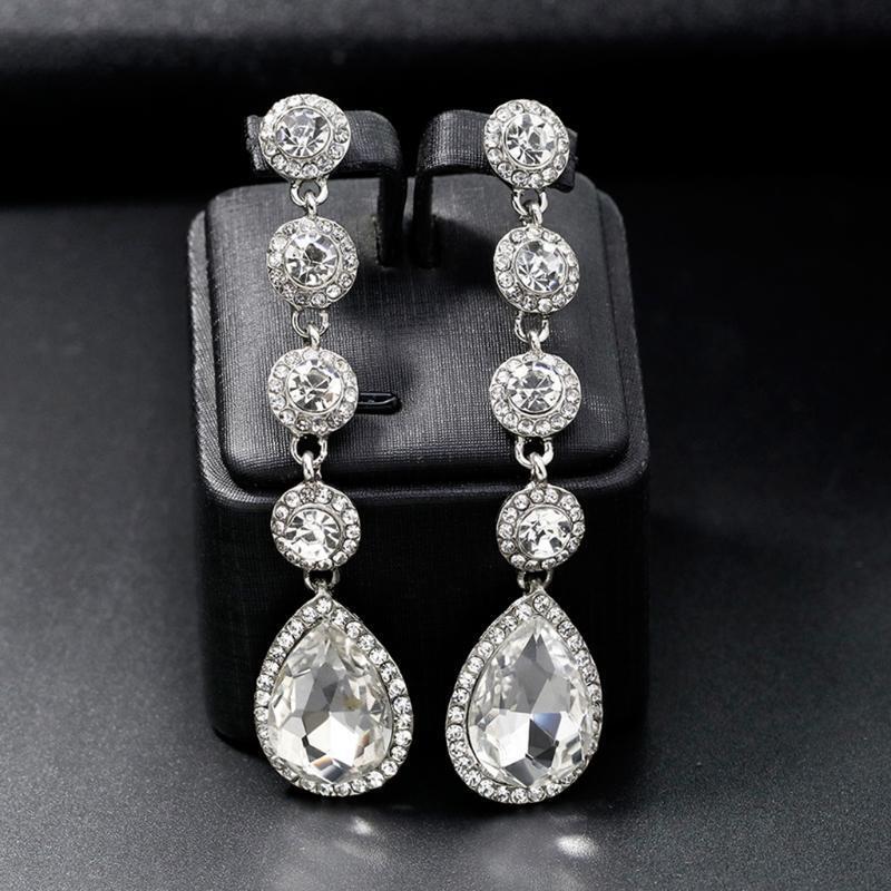 Korean Style Alloy Crystals Long Dangle Earring Bridal Earrings for Daily Dating