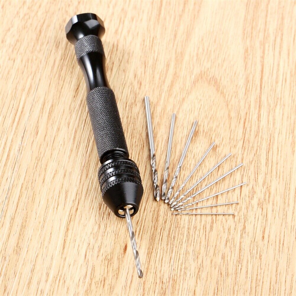New Mini Micro Hand Drill + 10Pcs Twist Drills for Wood Jewerlry Plastic Rubber
