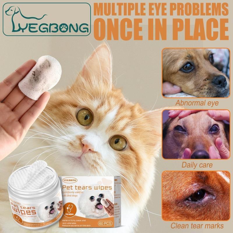 Pet Eye Wipes for Dogs and Cats Add Natural Plant Extracts 60-Count Soft Pads