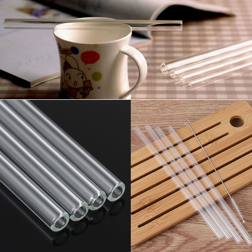 Drinking Transparent Wedding Glass Straws Straight Tube Clean Brush Reusable