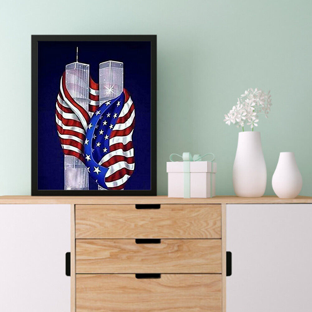 Diamond Painting DIY Flag Twin Tower Full Square Drill Rhinestone Picture