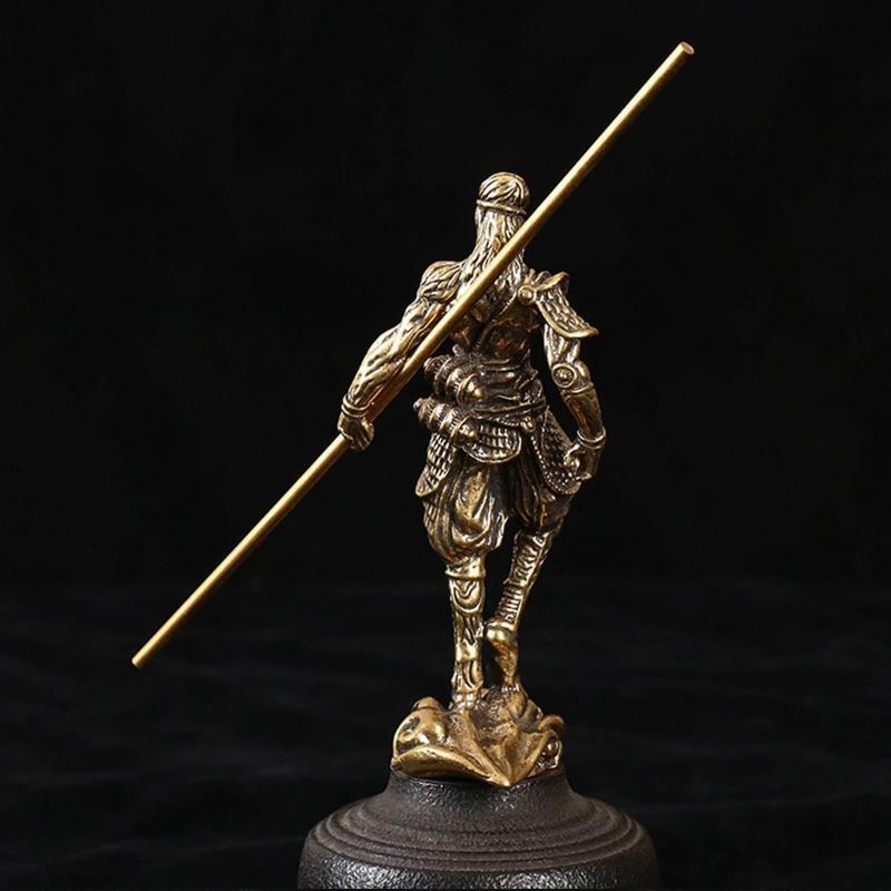 Brass Monkey King Statue Chinese Tradition Ancient Home Bedroom Book Room Decor