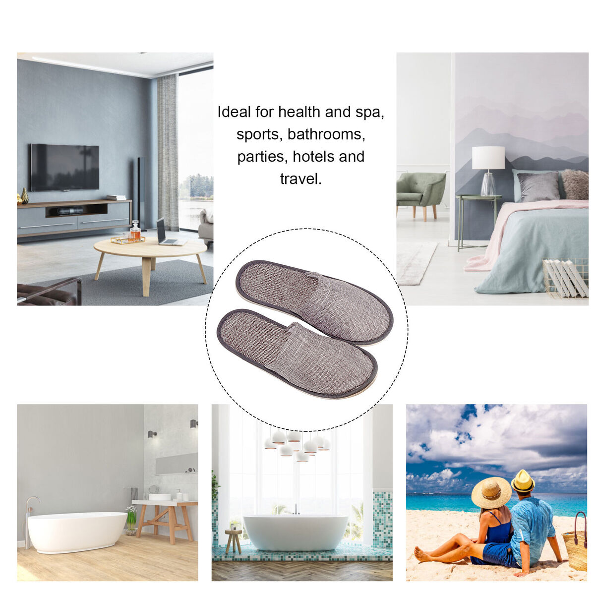 SPA Slippers - Non-slip Closed Toe Slippers for Home Hotel Guest (Grey)