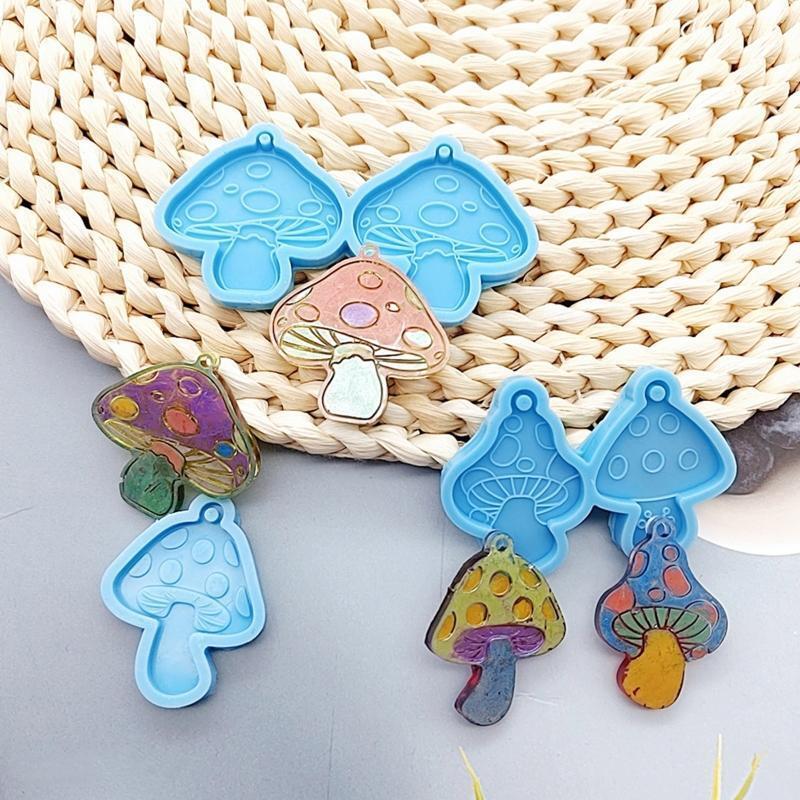 3Pieces Mushroom Shape Pendant Keychain Mold Epoxy Earring Mold Decor DIY