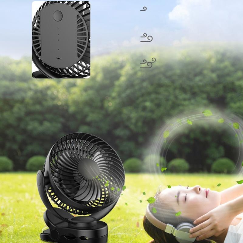LED Lights Hook 8000mAh Fan with Clamp USB Rechargeable Fan for Desk Tent