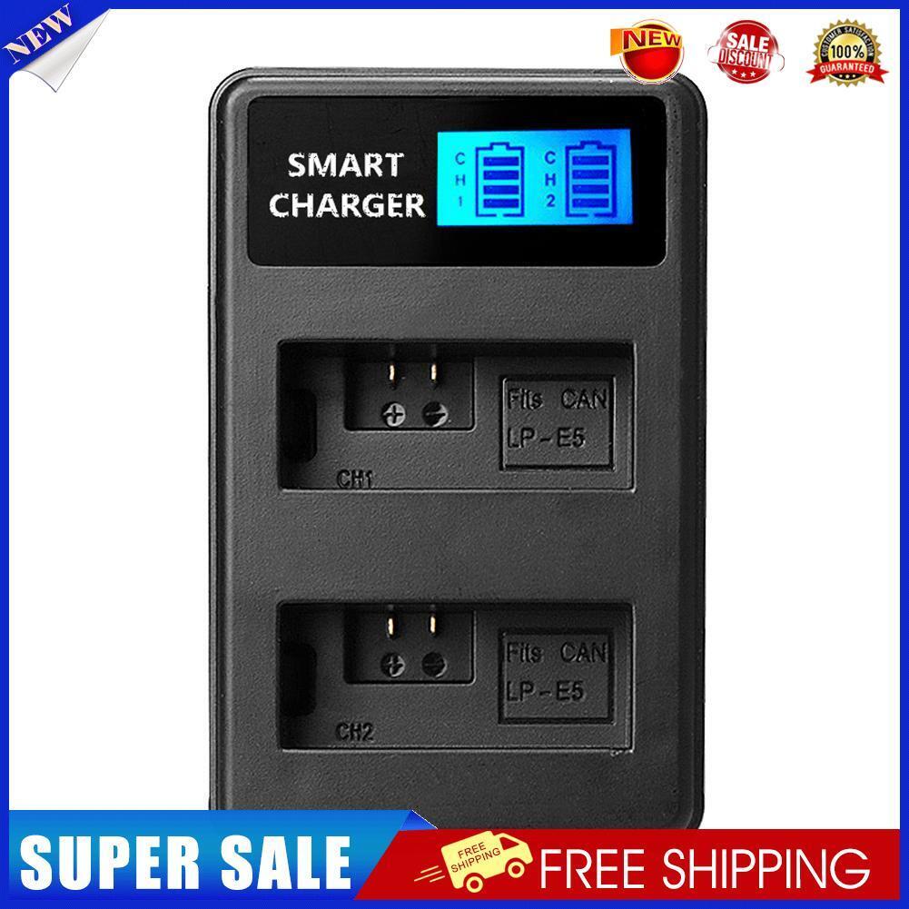LP-E5 LCD Dual Port USB Battery Charger for Canon EOS 1000D 500D 450D Kiss