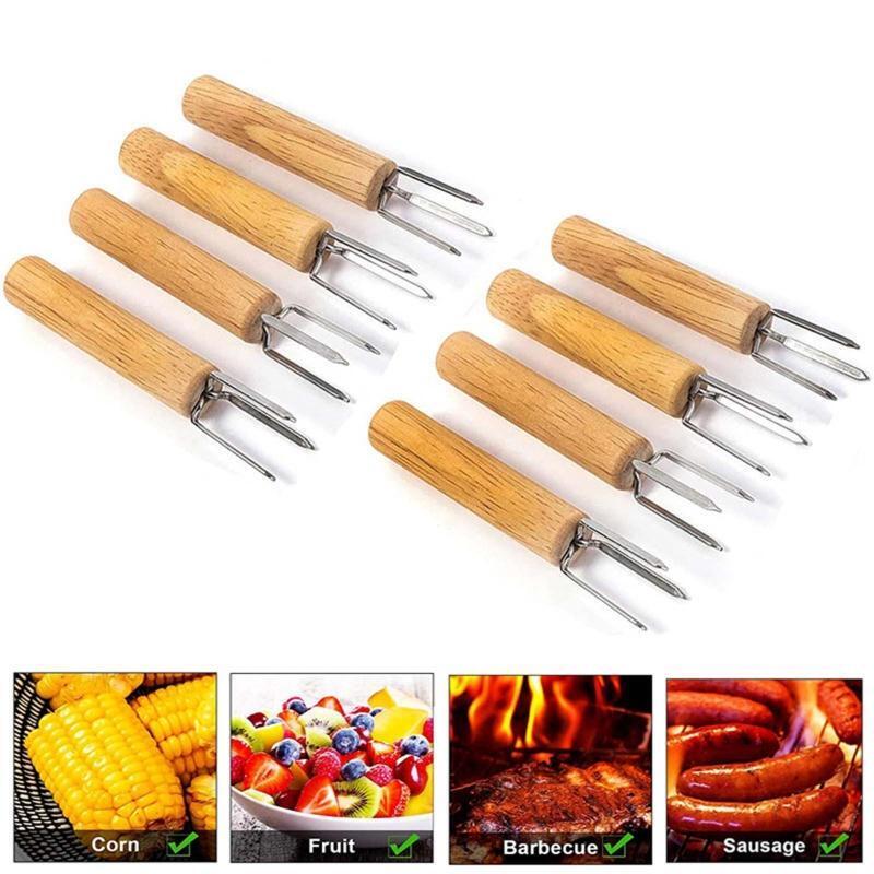 10Pieces Corn Fork Corn on The Cob BBQ Fork Skewers Stainless Steel Corn Holders
