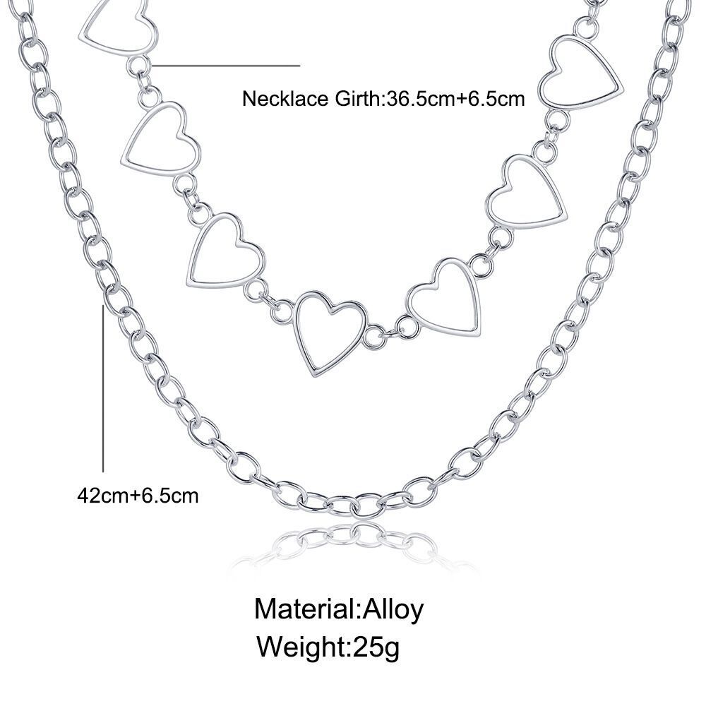 Steel  Chain Women Men Hollow Heart Necklace Punk Choker Collar Long Chain