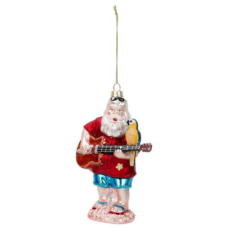 Christmas Beach Santa Claus Play Guitar with Parrot Ornament Xmas Tree Pendant