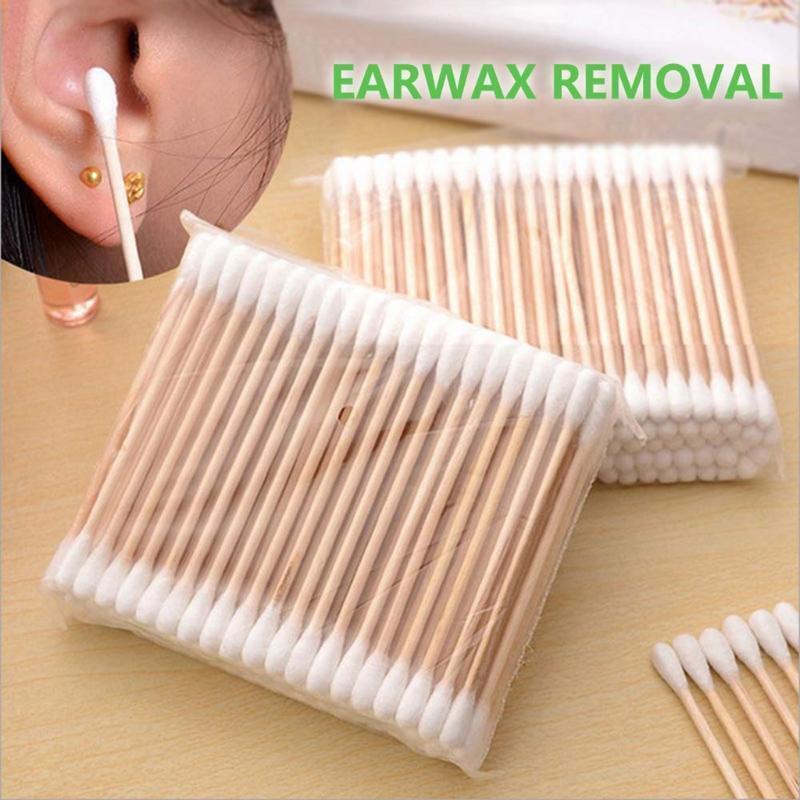 100Pcs Double Tipped Cotton Swabs with Wooden Handle Biodegradable Cotton Buds A