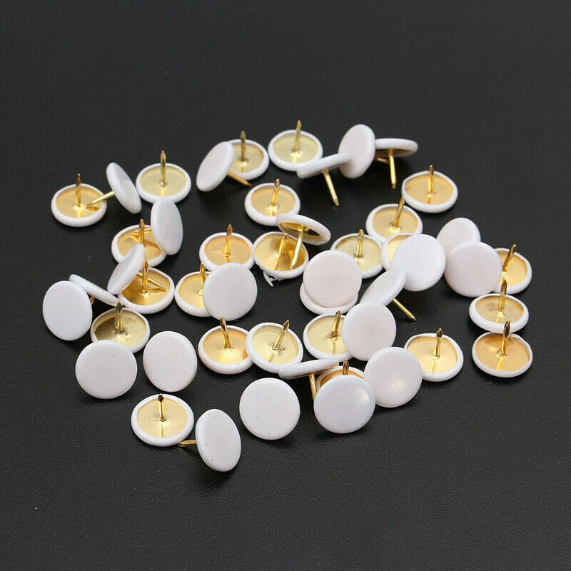 50Pcs Drawing Pins White Thumb Tacks Push Brass Assorted Colours Board Cork