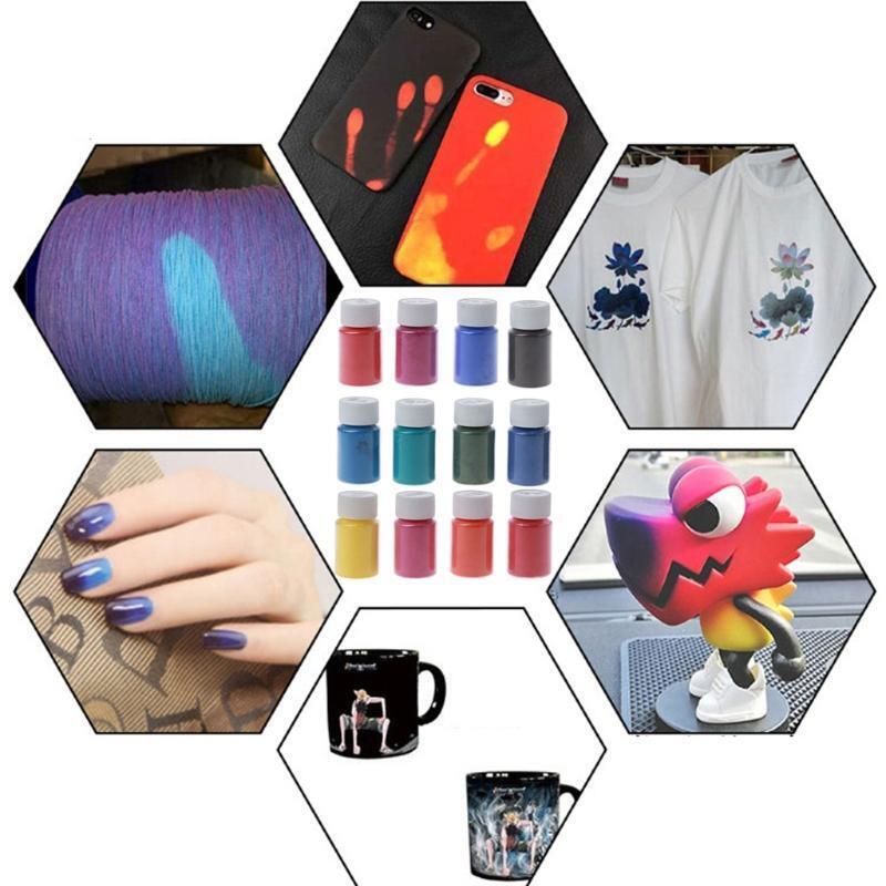 12 Colors Thermochromic Activated Pigment Heat Sensitive Color Change Powder Kit