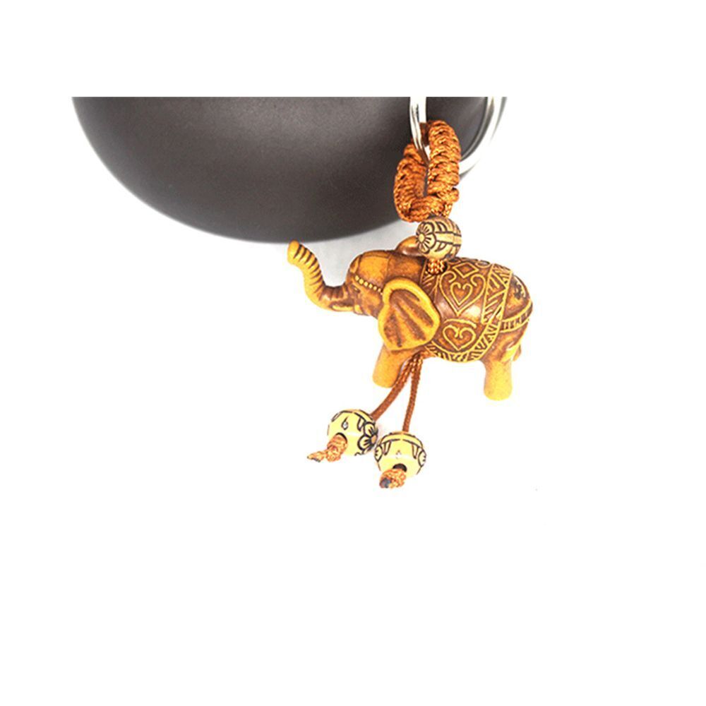 Animal Shape Elephant Carving Pendant Key Ring Wooden Keychain Key Holder