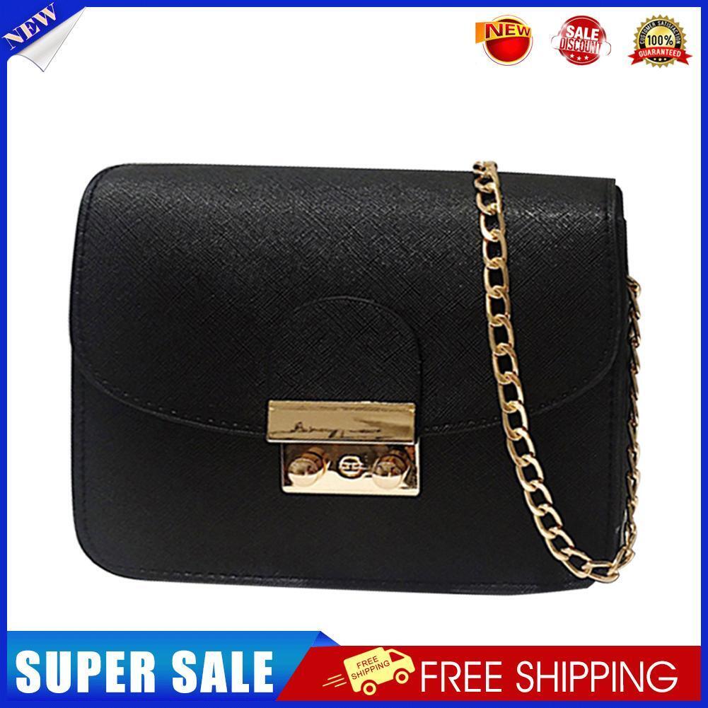 Women Messenger Shoulder Bag Leather Office Ladies Small Handbag (Black)