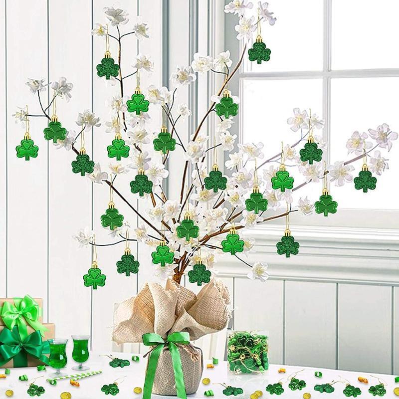 Saint Patrick's Day Ornament Lucky Clover Pendants 36 Pcs DIY Supplies