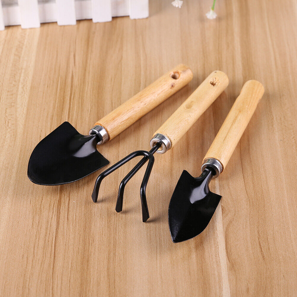 3 Piece Set Mini Garden Shovels and Claw Tool with Wooden Handles
