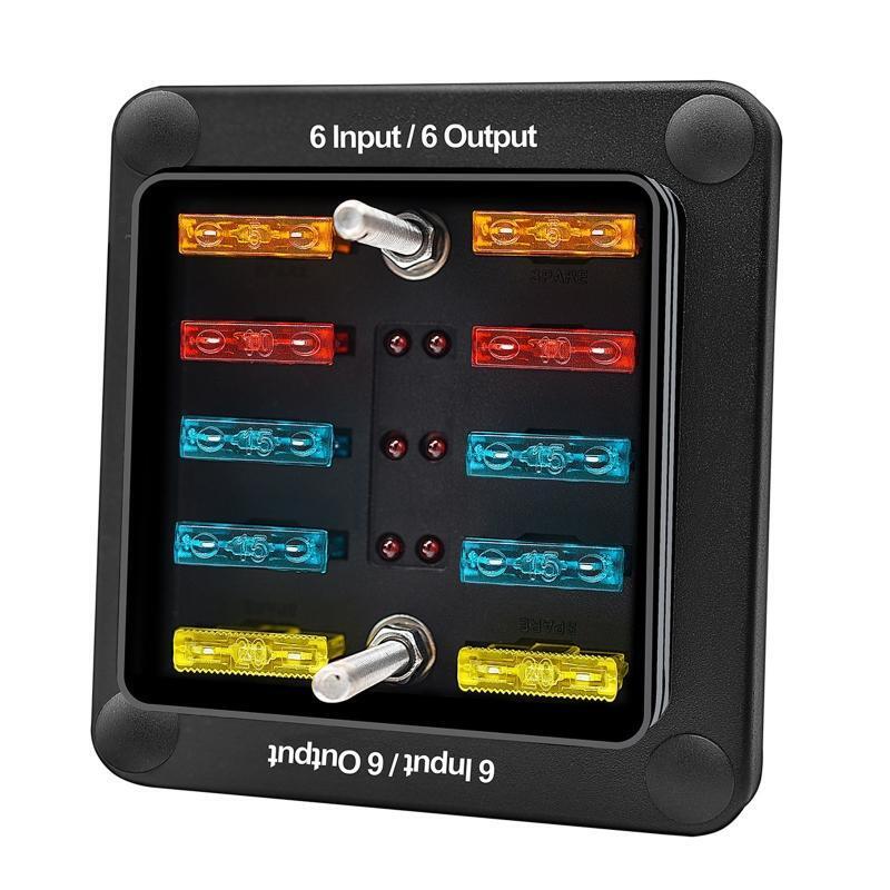 6 Way Marine Blade Fuse Box Block Holder Panel for Truck Boat Power Distribution
