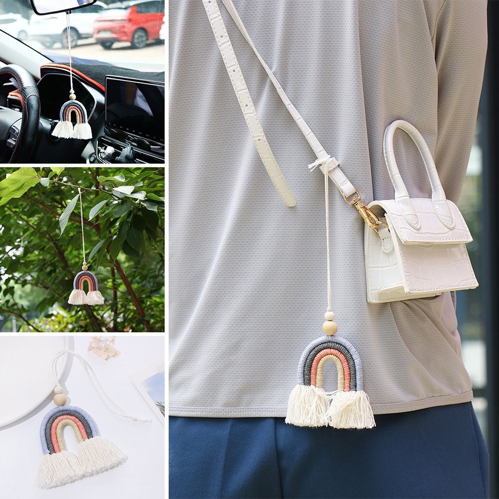 Boho Pink Car Mirror Hanging Rainbow Decorations Car Decor Hanging Ornament