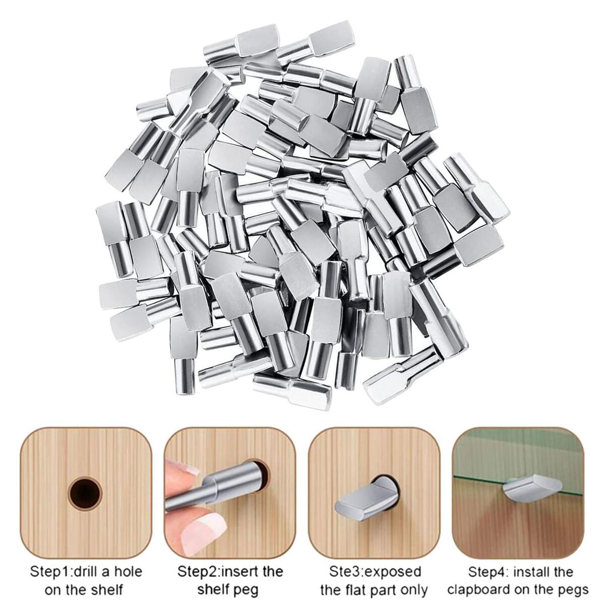 60x Shelf Studs Pegs Stainless Steel Cabinet Fixed Shelf  Bracket Holder