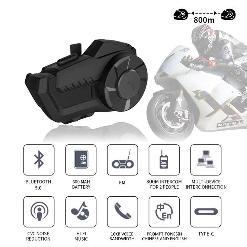 Motorcycle Intercom Helmet Headset 2 Rider 800M Bluetooth-compatible Headset