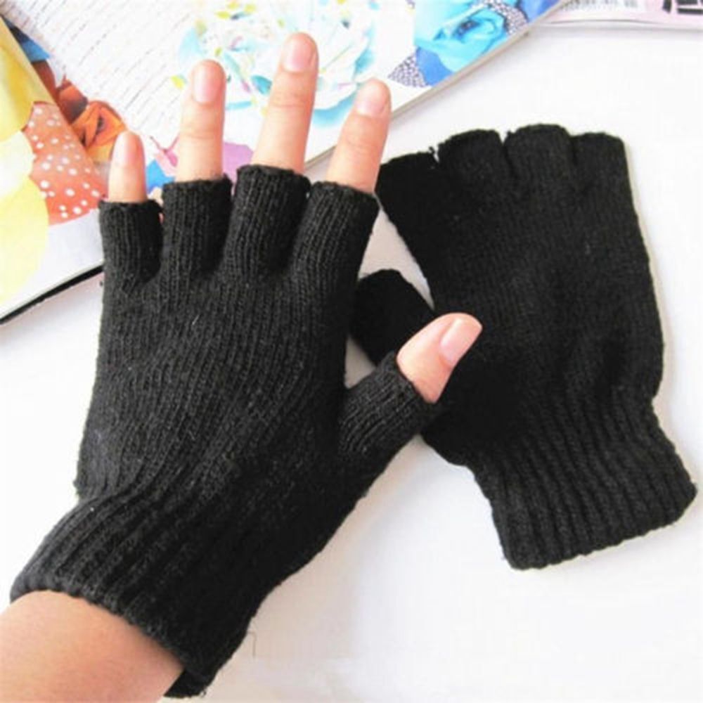 Fashion Novelty Black handwear Half Finger Warm Knitted glove Fingerless Gloves