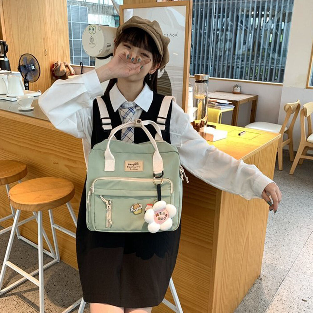 Women Hit Color Messenger Bag Preppy Style School Large Backpack (Green)